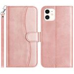 Per iPhone 12 mini Custodia per telefono in pelle a forma di S a doppia piega (oro rosa)