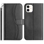Per iPhone 12 mini Custodia per telefono in pelle a forma di S a doppia piega (nera)