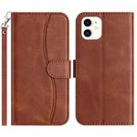 Per iPhone 12 mini Custodia per telefono in pelle a forma di S a doppia piega (caffè)