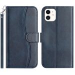 Per iPhone 12 mini Custodia in pelle a forma di S a doppia piega (blu navy)