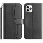 Per iPhone 11 Pro Custodia per telefono in pelle a forma di S a doppia piega (nero)