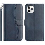 Per iPhone 11 Pro Custodia in pelle a forma di S a doppia piega (blu navy)