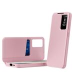 Custodia in pelle con finestra Smart View per Samsung Galaxy S24 FE 5G e slot per schede (rosa)
