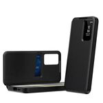 Custodia in pelle con finestra Smart View per Samsung Galaxy S24 FE 5G e slot per schede (nera)