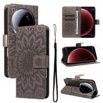 Per Xiaomi 15 Ultra 5G Global Embossed Sunflower Pattern Flip Custodia per telefono in pelle (grigio)