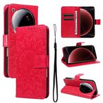 Per Xiaomi 15 Ultra 5G Global Embossed Sunflower Pattern Flip Custodia per telefono in pelle (rosso)