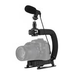 Stabilizzatore portatile a staffa DV portatile a forma di U / C PULUZ + Kit microfono video shotgun con testa treppiede a scarpa fredda per tutte le fotocamere reflex e videocamera DV domestica