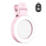 Specchio per selfie posteriore pieghevole con clip per cellulare, colore: rosa con telecomando