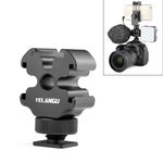 YELANGU YLG0601A A68 3-Head Cold Shoe Mount Adapter Microfono Flash Light Staffa di supporto in metallo (nero)