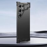 Per Samsung Galaxy S25 Ultra 5G Custodia per telefono con angoli in metallo senza cornice e pellicola per lenti (nero)