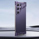 Per Samsung Galaxy S25 Ultra 5G Custodia per telefono con angoli in metallo senza cornice e pellicola per lenti (viola)