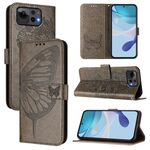 Per ASUS Zenfone 12 Ultra Custodia in pelle con motivo a farfalla in rilievo (grigio)