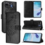Per ASUS Zenfone 12 Ultra Custodia in pelle con motivo a farfalla in rilievo (nero)