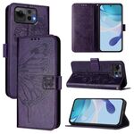 Per ASUS Zenfone 12 Ultra Custodia in pelle con motivo a farfalla in rilievo (viola scuro)
