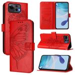 Per ASUS Zenfone 12 Ultra Custodia in pelle con motivo a farfalla in rilievo (rosso)