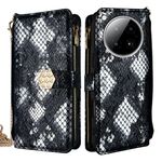 Per Infinix Zero 40 4G Custodia a tracolla in pelle con texture serpente (nero)