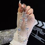Catena per telefono con perline di cristallo a forma di farfalla (bianca)