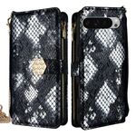 Per Google Pixel 9 Pro XL Custodia per telefono in pelle con texture a serpente e manico a tracolla (nero)