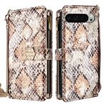 Per Google Pixel 9 Pro XL Custodia per telefono in pelle con texture a serpente e manico a tracolla (bianco)