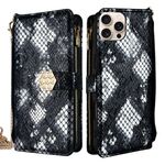 Per iPhone 12 Pro Max Custodia per telefono in pelle con texture serpente e manico a tracolla (nero)
