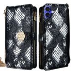 Per iPhone 16 Plus Custodia per telefono in pelle con texture a serpente e manico a tracolla (nero)
