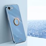 Per iPhone 16e XINLI Custodia per telefono in TPU elettroplaccato 6D con bordo dritto e supporto ad anello (blu celeste)