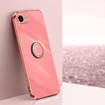 Per iPhone 16e XINLI Custodia per telefono in TPU elettroplaccato 6D con bordo dritto e supporto ad anello (rosso biancospino)