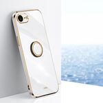 Per iPhone 16e XINLI Custodia per telefono in TPU elettroplaccato 6D con bordo dritto con supporto ad anello (bianco)