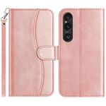 Per Sony Xperia 1 VI Custodia in pelle a forma di S a doppia piega (oro rosa)