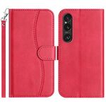 Per Sony Xperia 1 V 2023 Custodia in pelle a forma di S con doppia piegatura (rosso rosa)