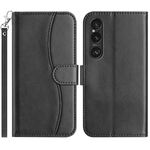 Per Sony Xperia 1 V 2023 Custodia in pelle a forma di S con doppia piegatura (nera)