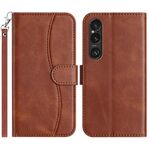 Per Sony Xperia 1 V 2023 Custodia in pelle a forma di S con doppia piegatura (caffè)