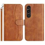 Per Sony Xperia 1 V 2023 Custodia in pelle a forma di S con doppia piegatura (marrone)
