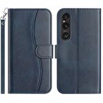 Per Sony Xperia 1 V 2023 Custodia in pelle a forma di S con doppia piegatura (blu navy)