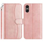 Per Sony Xperia 10 VI 2024 Custodia in pelle a forma di S con doppia piegatura (oro rosa)