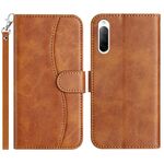 Per Sony Xperia 10 V 2023 Custodia in pelle a forma di S con doppia piegatura (marrone)