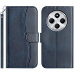 Per Redmi 14C 4G Custodia in pelle a forma di S a doppia piega (blu navy)