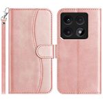 Per Xiaomi 14T Pro Custodia per telefono in pelle a forma di S a doppia piega (oro rosa)