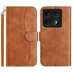 Per Xiaomi 14T Pro Custodia per telefono in pelle a forma di S a doppia piega (marrone)