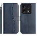 Per Xiaomi 14T Pro Custodia per telefono in pelle a forma di S a doppia piega (blu navy)