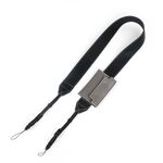 Tracolla universale in pelle PU per fotocamere reflex con porta carte (nero)