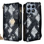 Per Xiaomi 14T Pro 5G Custodia a tracolla in pelle con texture serpente (nero)