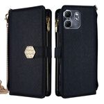 Per Infinix Hot 50i 4G Custodia a tracolla in pelle con texture incrociata (nera)
