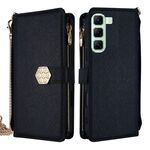 Per Infinix Hot 50 4G Custodia a tracolla in pelle con texture a croce (nera)