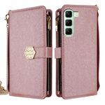 Per Infinix Hot 50 5G Custodia a tracolla in pelle con texture incrociata (oro rosa)