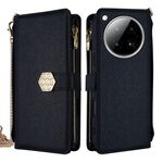 Per Infinix Zero 40 4G Custodia a tracolla in pelle con texture incrociata (nera)