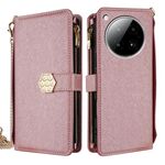 Per Infinix Zero 40 4G Custodia a tracolla in pelle con texture a croce (oro rosa)