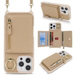 Per iPhone 7/8/SE 2022 Portafoglio con cerniera a tracolla e anello in pelle Litchi (oro rosa)