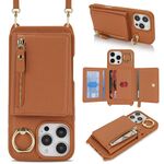 Per iPhone 7/8/SE 2022 Portafoglio con cerniera a tracolla e anello in pelle Litchi (marrone)