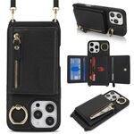 Per iPhone X / XS Portafoglio con cerniera a tracolla Porta anelli Custodia per telefono in pelle Litchi (nero)